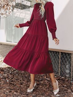 Lasaky - Womens Casual Round Neck Maxi Dress with Long Sleeves Maxi Dress With Long Sleeves, Floral Bodycon, Bodycon Floral Dress, Red S, Dress With Long Sleeves, Womens Casual, Daily Dress, Sleeveless Maxi Dress, Printed Maxi