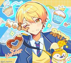 an anime character holding a donut and eating it