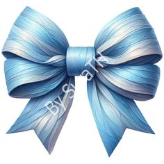 a large blue bow with white stripes on it