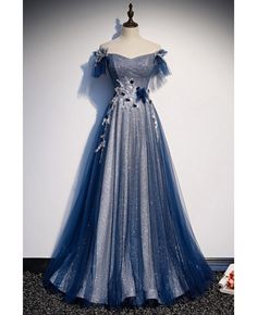 Prom Dress Blue, Blue Evening Dress, Beaded Tulle, Blue Evening Dresses, Blue Tulle, فستان سهرة, A Line Prom Dresses, Prom Dresses Blue, Long Prom Dress