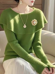 Buy Inexpensive Sweaters at Stylewe online store, SPU: 1CSWA98940, Color: Green, Sleeve Length:Long Sleeve, Neckline:Crew Neck. Elegant Clothes For Women, Middle Aged Women Fashion, Green Sweaters, Clothes Sweater, Tops Online Shopping, Formal Clothes, Elegant Clothes, Elegant Sweater, Over 60 Fashion