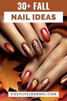 Pumpkin Spice Nail Designs, Acorn Nails, Nail Art Simple, Autumn Nail, September Nails, Fall Nail Trends, Fall Nail Art Designs