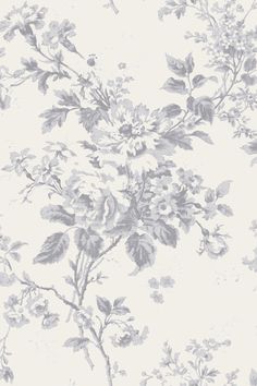 a white and gray wallpaper with flowers on it's side in the background