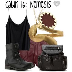 a woman's outfit and purse with the caption cabin 16 nemesis