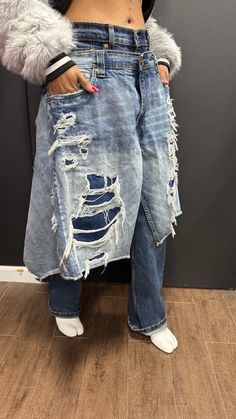 This item is custom and made to order. Please provide waist dimensions in the note section at checkout. Expertly crafted for a unique fit and feel, our custom-made PPN PRJCT Double Up Jeans are the perfect addition to any wardrobe. With distressed accents, these jeans offer a one-of-a-kind look while providing superior comfort and style. Stand out from the crowd with these must-have jeans. All orders are custom and denim will not be identical as seen in the picture. Denim Disco, Denim Couture, Denim Diy Clothes, Upcycle Clothing, Unique Fits, Denim Diy, Double Up, Pocket Jeans, New Arrival Dress