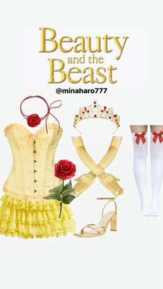 beauty and the beast cosplay costume with accessories including shoes, headbands