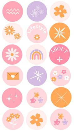 some different types of buttons with flowers and hearts on the bottom one is pink, purple,