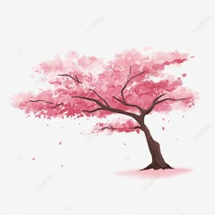 a tree with pink flowers on it is shown in this image, which has been drawn by