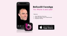 an image of a cell phone with the text bellus 3d faceapp for iphone x and later