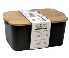 a black container with a bamboo lid