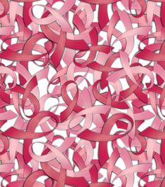 many pink ribbons are gathered together in the shape of an interlocked knot on a white background