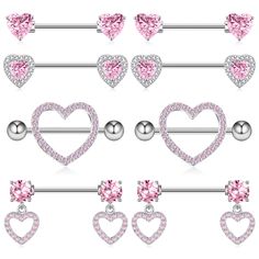 PRICES MAY VARY. Nipple Ring Set: 1 nipple jewelry set includes 4 pairs silver heart nipple rings, 1 pair sweet heart pink cubic zirconia nipple rings, 1 pair halo heart pink cz nipple piercings, 1 pair love heart nipple shields and 1 pair pink cz heart dangle nipple rings, cute nipple rings for women pink to choose from and match for your outfit. Nipple Jewelry Size: 14 gauge nipple rings, 14mm(9/16in) nipple barbell length, common size of nipple piercing jewelry, light weight and comfortable t Mike Core, Black Nose Ring, Double Nose Ring, Heart Piercing, Cute Piercings, Body Smells, Body Jewelry Piercing, Belly Piercing, Belly Button Ring