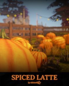 an animated image of pumpkins in the grass with lights strung over them and text spiced late