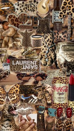 a collage of leopard print and accessories