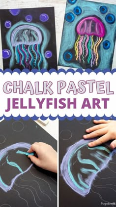 chalk pastel jellyfish art for kids