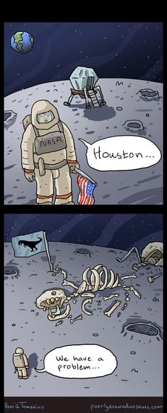 an astronaut is on the moon with his hand in his pocket and another cartoon has been drawn