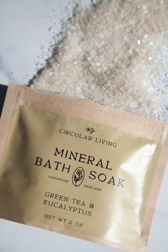 A luxurious mineral soak for sore muscles with french green clay, green tea, eucalyptus and lavender to purify the mind and relax the body. 2 oz 〰 Ritual: Pour into bath and soak into mineral bliss. Ingredients: Magnesium sulfate ( epsom salt), sodium chloride (sea salt from the California coast), *camellia sinensis (matcha green tea), montmorillonite (green clay), *eucalyptus globulus (eucalutpus) oil, *citrus sinensis (sweet orange) oil, *lavandula angustifolia(lavender) oil *Certified Organic Compastable packaging. Eucalyptus And Lavender, Skincare Lifestyle, Vetiver Oil, Mineral Bath, Eucalyptus Globulus, French Green Clay, Handmade Skincare, Soothing Bath, French Green