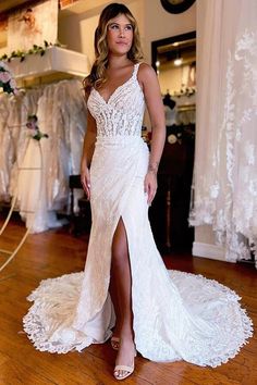 NumberSea - NumberSea Gorgeous Mermaid Backless V - neck Lace Appliques Wedding Dresses, MW1018 Wedding Dresses Backless, Lace Applique Wedding Dress, Wedding Dr, Bridal Dresses Lace, Womens Wedding Dresses, V Neck Wedding Dress, Applique Wedding, Applique Wedding Dress, Wedding Dress Trends