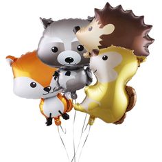 a bunch of foil balloons with animals on them