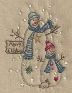 Christmas Snowman Christmas Hand Embroidery, Snowman Embroidery, Merry Chistmas, Primitive Stitchery, Snowman Quilt, Wool Applique Patterns, Tree Snowman, Christmas Embroidery Patterns, Christmas Embroidery Designs