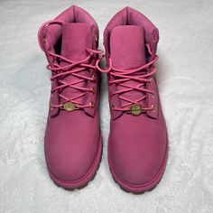 Never Worn In New Condition. Trendy Pink Winter Sneakers, Pink Casual Synthetic Boots, Trendy Pink Boots For Outdoor, Trendy Pink Outdoor Boots, Pink Low-top Boots With Rubber Sole, Casual Pink Boots With Rubber Sole, Pink Round Toe Boots, Trendy Timberland Boots With Round Toe, Pink Ankle-high Boots With Rubber Sole