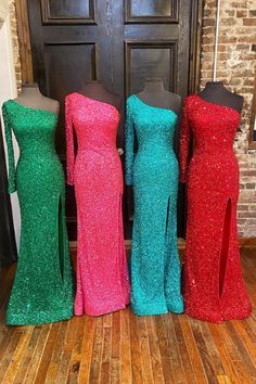 One Shoulder Long Sleeve Mermaid Sequin Long Dress Unique Sequin Dress, One Sleeve Formal Dress, Pretty Prom Dresses Long Sleeve, One Sleeve Prom Dresses, One Sleeve Prom Dress, Prom Dresses 8th Grade, One Long Sleeve Dress, Prom 2k23, Draw Dress