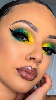 Colorful Ponytail Weave, Green Bay Packers Eye Makeup, Jamaican Eyeshadow Looks, Juneteenth Makeup Ideas, Take Me To Brazil Palette Looks, Make Up Ideas Colorful, Fun Eyeshadow Looks For Beginners, Orange And Green Eyeshadow, Culture Palette Looks