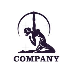 the logo for company with a man doing yoga