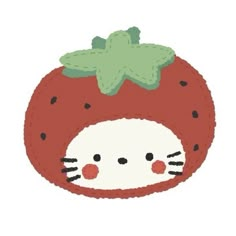 a hello kitty strawberry with a green leaf on it's head and eyes, drawn by hand