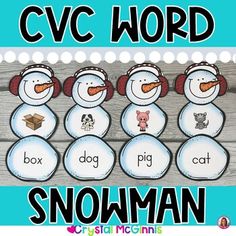 a snowman cvc word game with the words'cvc word'in it