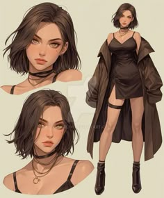 Modern Woman Character Design, Character Portrait Reference, Oc Art Character Design Female, Cell Shading Clothes, Oc Portrait Art, College Student Character Design, Character Design Brown Hair, Character Dossier, Female Character Inspiration Art