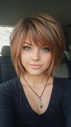 27 Stunning Layered Stacked Bob Haircut Ideas You Need to Try Right Now Angled Bob Hairstyles Medium Length, Best Hairstyle For Rounded Face, Haircuts To Slim Round Face, Bob Haircut With Bangs For Round Face, Layered Face Framing Haircut, Short Round Layers Haircut, Bangs For Round Face Short Hair, Medium Length Haircut For Round Face, Short Hair With Face Framing