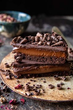 a piece of chocolate cake on a plate