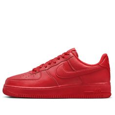 The Nike Air Force 1 Low '07 LV8 1 'Triple Red' is a classic silhouette with a modern twist. This iconic sneaker was designed by Bruce Kilgore in 1982 and features a revolutionary Air sole cushioning system. The 'Triple Red' colorway is perfect for any occasion and adds a stylish touch to any outfit. The classic design is inspired by the original Air Force 1, making it a timeless classic. The rubber sole ensures maximum comfort and durability, making it perfect for everyday activities. The 'Triple Red' colorway is the perfect way to add a touch of style to your wardrobe. (AF1/SNKR/Unisex) Classic Custom University Red Sneakers For Streetwear, Classic University Red Custom Sneakers For Streetwear, University Red Sneakers With Red Sole For Streetwear, Sporty University Red Lace-up Nike Air Force 1, Red Nike Air Force 1 For Streetwear, Classic Nike Sneakers In University Red, Classic Custom Sneakers With Red Sole For Sports, Nike Air Force 1 With Red Sole For Streetwear, Nike Air Force 1 In University Red For Streetwear