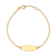 PRICES MAY VARY. ID BRACELET: 14k yellow gold kids’ bowed ID bracelet featuring an ID plate that we will custom engrave for you; great jewelry gift for newborn, infants, babies, toddlers, little boy or girl, child, and kid;GREAT SIZE: 6 inches with extra jump ring at 5.5 inches QUALITY ITALY SOLID 14K GOLD: NOT plated; Stamped to authenticate the fineness of the gold; Entirely made in Italy ENGRAVABLE ID PLATE: Every child is unique, and a customized bracelet with an exquisite laser engraving is Baby Boy Jewelry Gold Bracelets, Baby Bracelet Gold, Toddler Bracelet, Name Bracelets, Babies Newborn, Gold Girl, Baby Bracelet, Id Bracelets, Baby Colors