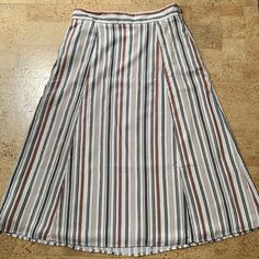 Item Comes From Smoke Free And Pet Friendly Home Casual Striped Skirt For Workwear, Striped Maxi Skirt With Lined Skirt For Spring, Spring Striped Maxi Skirt With Lining, Casual Striped Knee-length Bottoms, Casual Lined Bottoms For Summer, Flowy Striped Midi Skirt, Casual Striped Mini Skirt, Casual Lined Bottoms For Spring, Casual Striped Lined Skirt