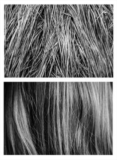 an iphone screen with two pictures of the same person's hair, one is black and white