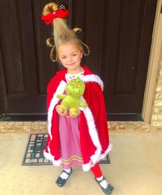 Dress Like Whoville Kids, Cindy Loohoo Costume, Cindy Lou Who Toddler Costume, Toddler Cindy Lou Who Costume, Cindy Loo Who Costume Diy, Cindy Lu Who Costume, How To Do Cindy Lou Who Hair For Kids, Cindy Lou Who Hair Toddler, Easy Cindy Lou Who Hair For Kids