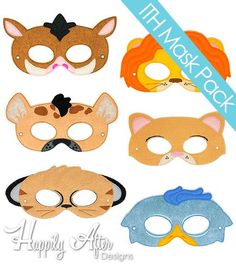 African Animals Mask Embroidery Design Pack, lion mask, meerkat costume, machine embroidery, ITH mas Meerkat Costume, Tiger Mask Template, Safari Animal Masks Printable, Monkey Felt Mask, Lion Masks For Kids Printsble, Printable Coloring Masks, Felt Animal Masks, Coloring Mask, Lion Mask