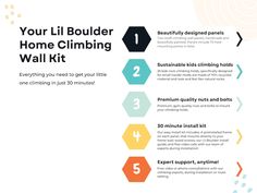 the home climbing wall kit includes five steps to climb up and down, with instructions for each