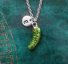 Pickle Necklace VERY SMALL Pickle Jewelry Green Pickle Charm Necklace Enamel Pickle Pendant Necklace Pickle Jewelry, Food Keychain, Enamel Keychain, Food Necklace, Initial Keychain, Necklace Initial, Small Charms, Charm Keychain