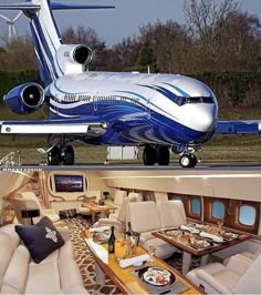 the inside and outside of a private jet