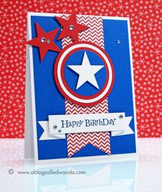 a happy birthday card with red, white and blue stars