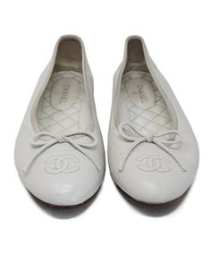 Chanel White Leather Flats sz 7.5 – Michael's Consignment NYC Chanel Flats, Chanel White, Leather Flats