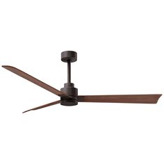 a ceiling fan with two wooden blades