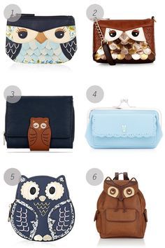 four different purses with owls on them