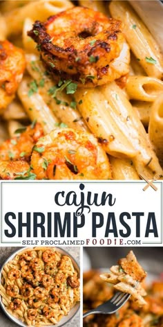 collage of shrimp and pasta with text overlay that reads cajun shrimp pasta