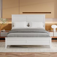 PRICES MAY VARY. [Full Size Platform Bed] This simple yet elegant white full platform bed is crafted from pine wood, featuring additional small legs in the middle for enhanced construction and high load capacity. [Sophisticated Wood Legs] Solid, tapered wooden legs add a touch of sophistication to the bed's overall design. [Easy-to-Clean Finish] Coated with a natural, wear-resistant finish, this bed frame is easy to clean and enhances the comfort of your sleeping space. [Classic Versatile Color] The bed’s classic color easily integrates with your existing furniture, providing a comfortable visual experience in your home. [Easy Assembly] All instructions and necessary hardware for assembling this white wooden platform bed with headboard are included. White Bed Frame Aesthetic, Simple Bed Frames, Bed No Headboard Ideas, White Wood Bed Frame, Master Bed Headboard, White Wooden Bed Frame, White Queen Bed Frame, White Wood Bed, White Bed Frames