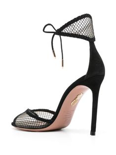 Find AQUAZZURA 95mm Mesh-panelling Sandals on Editorialist. black calf leather suede mesh panelling tie-fastening ankle strap 95mm high stiletto heel almond open toe branded leather insole leather outsole