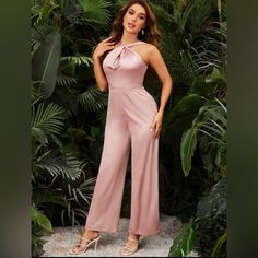 Nwtg - Was A Personal Choice, Dry Cleaned It To Wear It But Never Did. Sold Out In Stores Xs (2) Length 58.5 Inch Bust 31.1 Inch Waist 26 Inch Satin Jumpsuit, Pink Jumpsuit, Stretch Satin, Dusty Pink, Halter Neck, Evening Wear, Jumpsuits For Women, Summer Women, Amazing Women